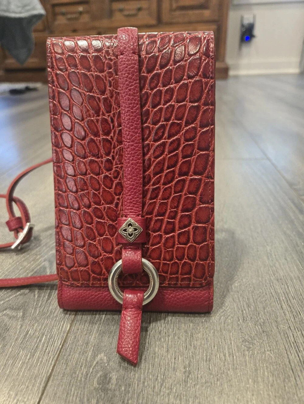 Brighton Red Croc-Embossed Crossbody Phone Wallet
